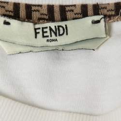 Pre Owned Fendi White Cotton Logo Embroidered Short Sleeve T-Shirt XS