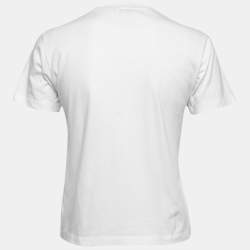 Pre Owned Fendi White Cotton Logo Embroidered Short Sleeve T-Shirt XS