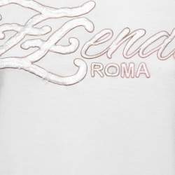 Pre Owned Fendi White Cotton Logo Embroidered Short Sleeve T-Shirt XS