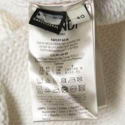 Pre Owned Fendi White Cotton Knit Embroidered Logo Sweater S