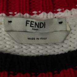 Pre Owned Fendi White Cotton Knit Embroidered Logo Sweater S