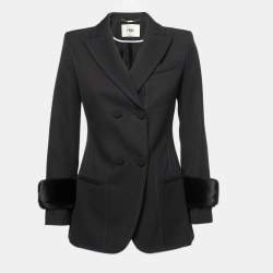 Fendi Black Wool Blend Fur Cuff Detail Tailored Blazer S