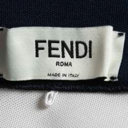 Fendi White Jersey Zucca Motif Stripe Detail Midi Pencil Skirt M