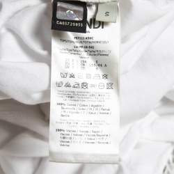 Pre Owned Fendi White Cotton Sequined Logo Fringed T-Shirt S