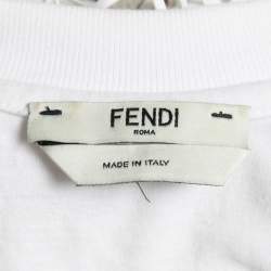 Pre Owned Fendi White Cotton Sequined Logo Fringed T-Shirt S