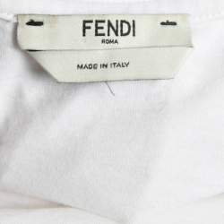 Pre Owned Fendi White Cotton Sequined Logo Fringed T-Shirt S