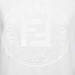 Pre Owned Fendi White Cotton Sequined Logo Fringed T-Shirt S