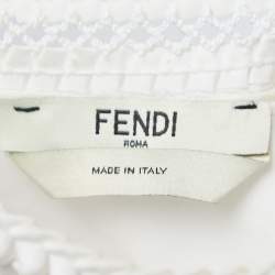 Pre Owned توب فندي واسع تفاصيل حافة دانتيل قطن أبيض مقاس متوسط