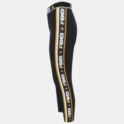 Fendi Black Technical Jersey Logo Band Trim Leggings S