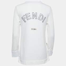 مملوكة مسبقًا Fendi White Cotton Knit Logo Eyelet Sweatshirt S