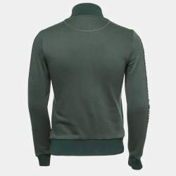 Pre Owned Fendi Dark Green Cotton Knit Logo Band Detail Zip-Up Jacket M