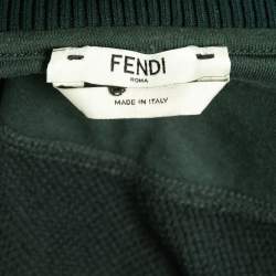 Pre Owned Fendi Dark Green Cotton Knit Logo Band Detail Zip-Up Jacket M