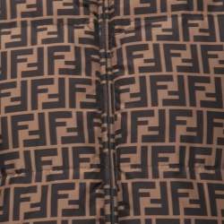 Pre Owned Fendi Orange/Brown Zucca Monogram Quilted Synthetic Reversible Down Jacket S