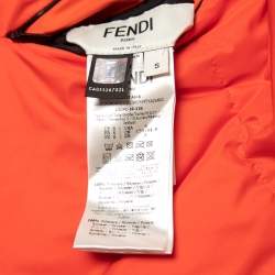 Pre Owned Fendi Orange/Brown Zucca Monogram Quilted Synthetic Reversible Down Jacket S