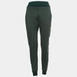 مملوكة مسبقًا Fendi Dark Green Cotton Knit Logo Side Stripe Track Pants M
