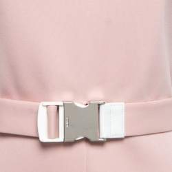 Pre Owned Fendi Dusty Pink Knit Logo Trimmed Belted Shift Midi Dress S