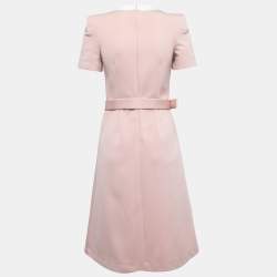 Pre Owned Fendi Dusty Pink Knit Logo Trimmed Belted Shift Midi Dress S