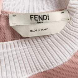 Pre Owned Fendi Dusty Pink Knit Logo Trimmed Belted Shift Midi Dress S