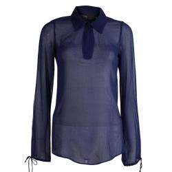 Fendi Indigo Cotton Draw String Long Sleeve Top M