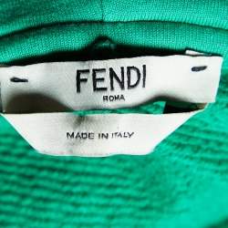 Fendi Green Logo Embellished Cotton Knit Asymmetric hem Hooded Sweatshirt S