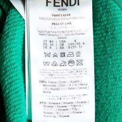 Fendi Green Logo Embellished Cotton Knit Asymmetric hem Hooded Sweatshirt S