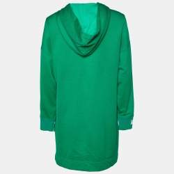 Fendi Green Logo Embellished Cotton Knit Asymmetric hem Hooded Sweatshirt S