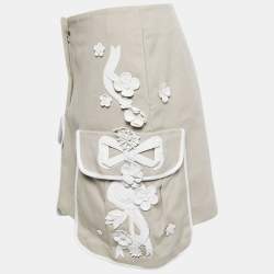 Pre Owned Fendi Beige Cotton Floral Embellished Pocket Detail Mini Skirt S
