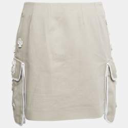 Pre Owned Fendi Beige Cotton Floral Embellished Pocket Detail Mini Skirt S
