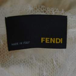 Fendi Cream Patterned Tulle Cape Sleeve Top M