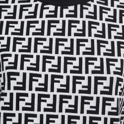 Pre Owned Fendi Black/White FF Logo Jacquard Knit Crop Top L