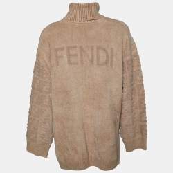 Pre Owned Fendi Light Brown Wool Knit Logo Monogram Turtleneck Sweater M