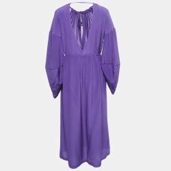 مملوكة مسبقًا Fendi Purple Crepe Silk Cut Out Detail Raglan Sleeve Midi Dress M