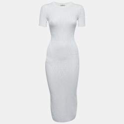 Fendi White FF Monogram Knit Midi Sheath Dress XS