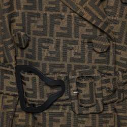 Pre Owned Fendi Brown Zucca Monogram Canvas Belted Trench Coat M