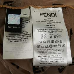 Pre Owned Fendi Brown Tulle Logo Embroidered High Neck Sheer Bodysuit XS