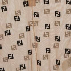 Pre Owned Fendi Brown Tulle Logo Embroidered High Neck Sheer Bodysuit XS