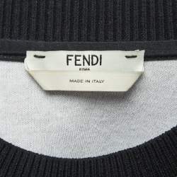 Pre Owned Fendi Black Logo & Karl Signature Embroidered Cotton Crew Neck Sweatshirt S