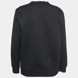 Pre Owned Fendi Black Logo & Karl Signature Embroidered Cotton Crew Neck Sweatshirt S