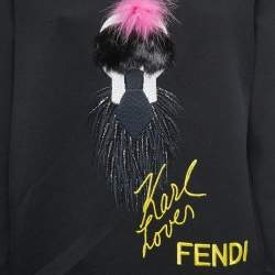 Pre Owned Fendi Black Logo & Karl Signature Embroidered Cotton Crew Neck Sweatshirt S