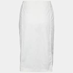 Pre Owned Fendi White Cotton Blend Pencil Skirt L