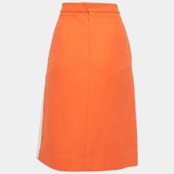 Fendi Orange/White Crepe Overlap Detail Knee Length Skirt M