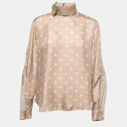 Fendi Beige Calligraphy Print Belted Collar Detail Blouse M