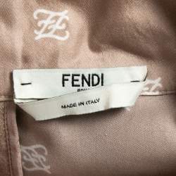 Fendi Beige Calligraphy Print Belted Collar Detail Blouse M