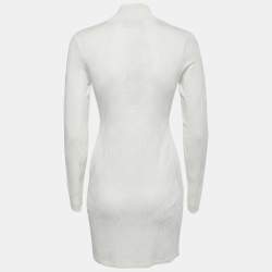 Pre Owned Fendi White Knit Brush Monogram Bodycon Dress M