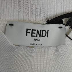 Pre Owned Fendi White Knit Brush Monogram Bodycon Dress M