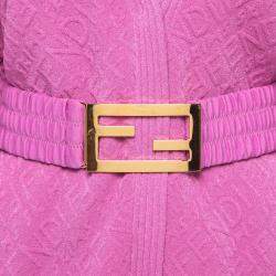 Pre Owned Fendi X Skims Pink Logo Embossed Knit Button Front Belted Cardigan M