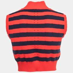 Pre Owned Fendi Red/Navy Blue Striped Knit Cropped Top S