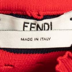 Pre Owned Fendi Red/Navy Blue Striped Knit Cropped Top S