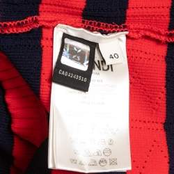 Pre Owned Fendi Red/Navy Blue Striped Knit Cropped Top S