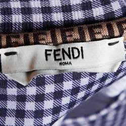 Pre Owned Fendi Black Gingham Cotton Knit Logo Sequin Detail T-Shirt M